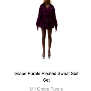 Grape Purple Pleated Sweatsuit Set
